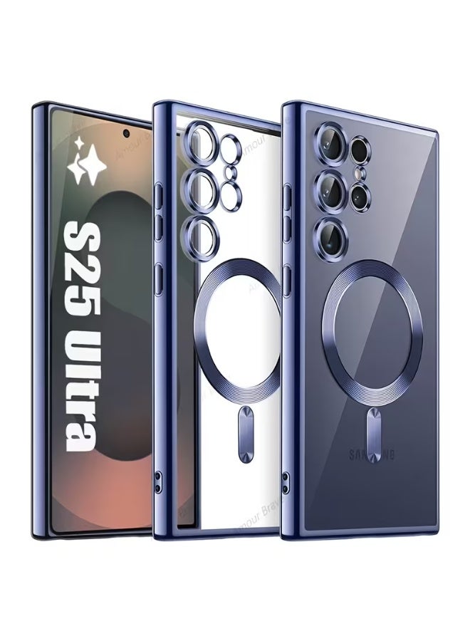 YoYoTech Samsung Galaxy S25 Ultra Magnetic Case, Luxury Plating Design Case with Camera Lens Protection Clear Back Sides Soft TPU Bumper for Samsung Galaxy S25 Ultra 6.8” - Light Blue - Image 1