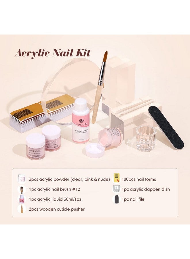 Saviland Acrylic Nail Kit Starter: Clear Pink Nude Acrylic Nail Kit Acrylic Powder & Monomer Acrylic Nail Liquid Acrylic Nail Brush Nail Files Forms Press On Nails Kits Acrylic Set Home Practice - Image 2