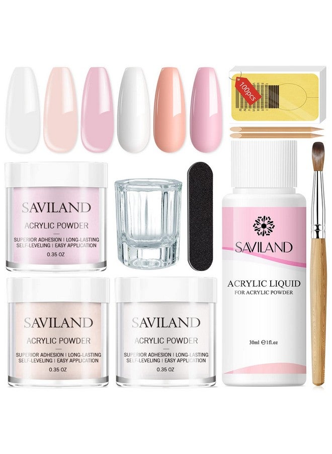Saviland Acrylic Nail Kit Starter: Clear Pink Nude Acrylic Nail Kit Acrylic Powder & Monomer Acrylic Nail Liquid Acrylic Nail Brush Nail Files Forms Press On Nails Kits Acrylic Set Home Practice - Image 1
