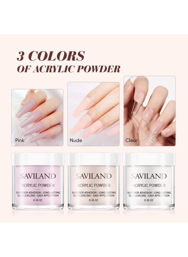 Saviland Acrylic Nail Kit Starter: Clear Pink Nude Acrylic Nail Kit Acrylic Powder & Monomer Acrylic Nail Liquid Acrylic Nail Brush Nail Files Forms Press On Nails Kits Acrylic Set Home Practice - Image 3