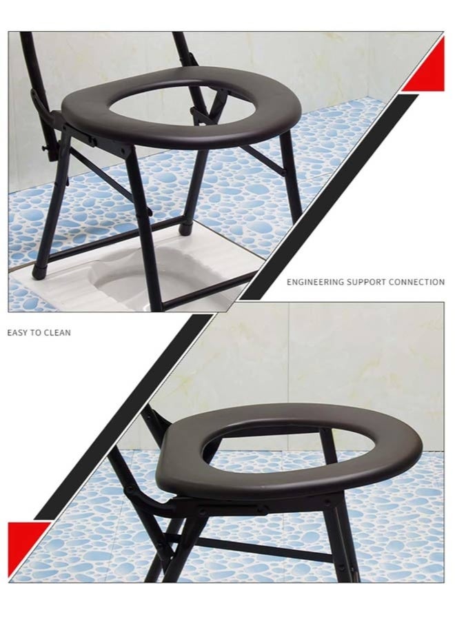 مرحاض محمول للتخييم، مقعد مرحاض قابل للطي، كرسي مرحاض محمول من الفولاذ المقاوم للصدأ مع مقعد ناعم للأشخاص ذوي الإعاقة وكبار السن - Image 4