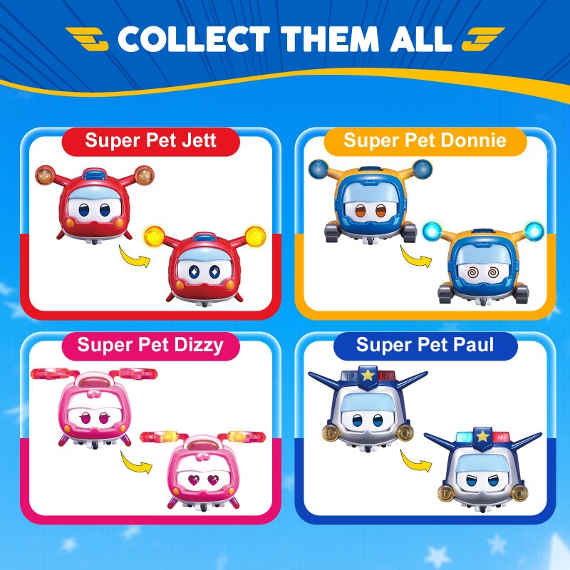 Super Wings Toys, 4 PCS Super Pet Sets, Glow and Face-Changing Transformable Toys Jett Donnie Paul Dizzy Pet, Stacking Toys for Toddlers Kids 3 4 5 6 7 Year Old - Image 5