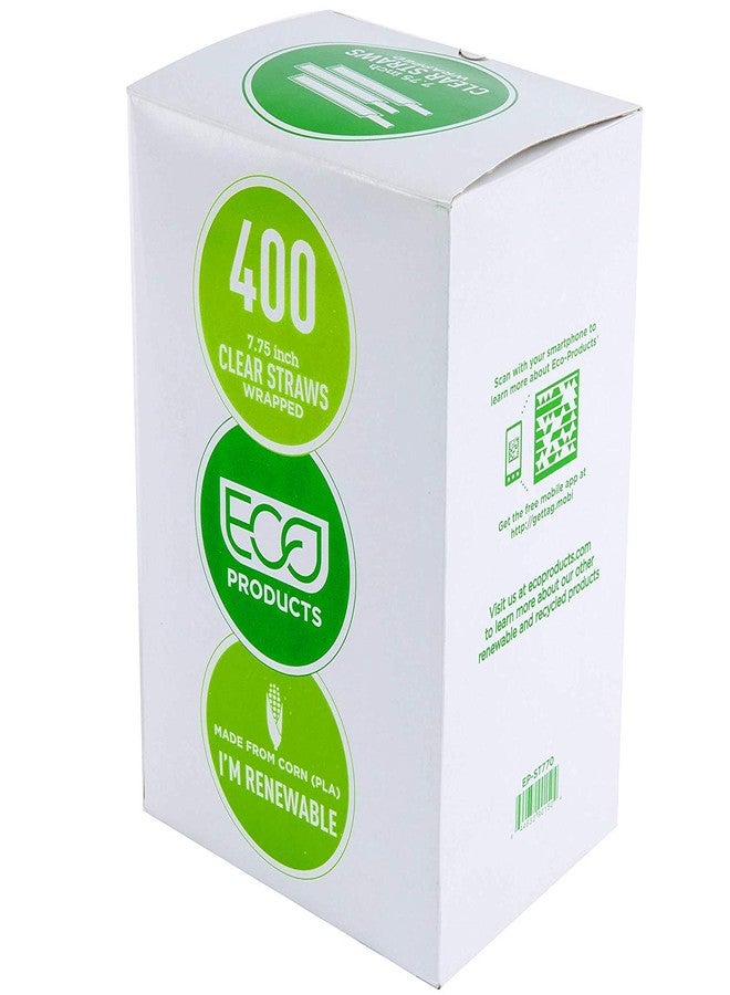 EcoPure Biodegradable Straw Clear with GreenStrip 7 3/4" Unwrapped 400 Unit Pack, 100% Eco Friendly, Disposable Biodegradable - Image 1