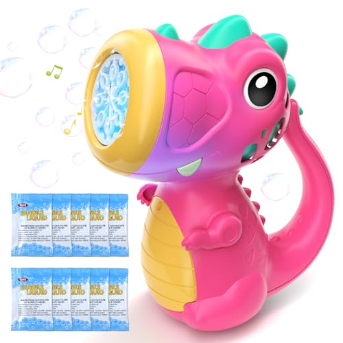 newcrave Bubble Machine Wand for Girls Boys Toy Dinosaur Bubble Machine Maker Blower Toys with Light Music Toddler Outdoor Toys for 3 4 5 Year Old Boy Girl Toddler Birthday Gifts Bubble Solution Red - Image 1