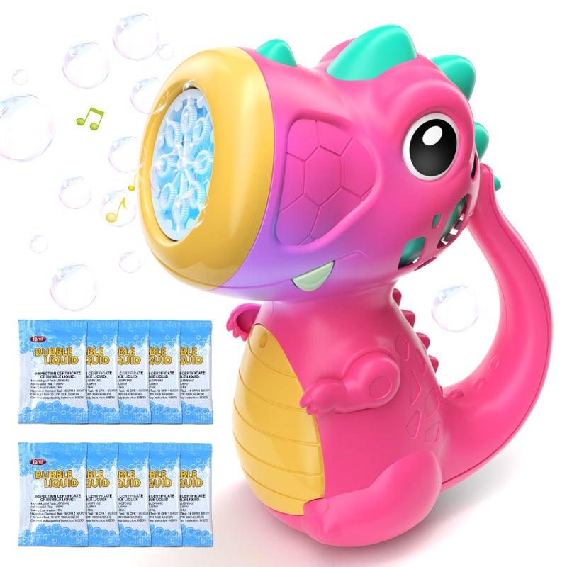 newcrave Bubble Machine Wand for Girls Boys Toy Dinosaur Bubble Machine Maker Blower Toys with Light Music Toddler Outdoor Toys for 3 4 5 Year Old Boy Girl Toddler Birthday Gifts Bubble Solution Red - Image 2