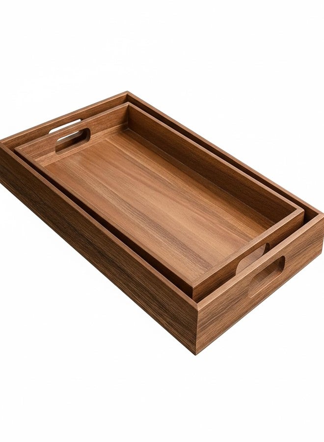 Dantawood Decor Square Shape Wooden Serving Tray, 2 Pcs Combo, Large-16 x 12 x 2 Inch, Medium-14 x 10 x 2 Inch - Image 1