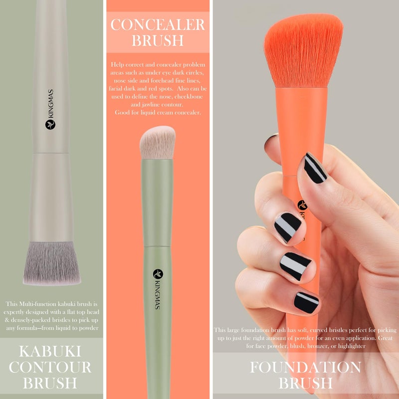 KINGMAS 3Pcs Foundation Brush Contour Concealer Brush Set, Under Eye & Blusher Brush Face Kabuki Makeup Brushes - Image 3