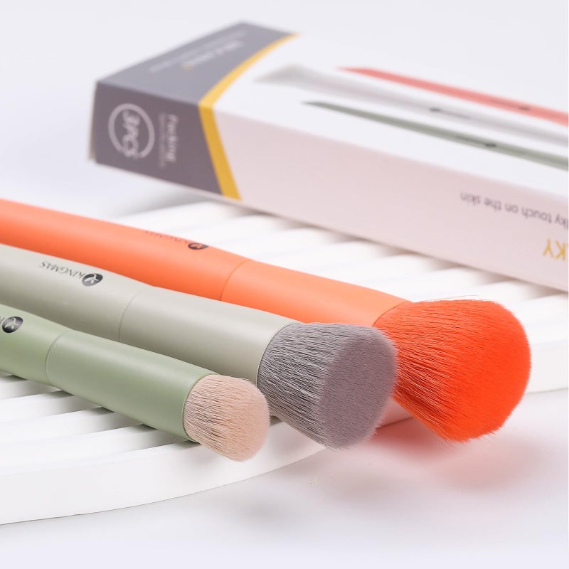 KINGMAS 3Pcs Foundation Brush Contour Concealer Brush Set, Under Eye & Blusher Brush Face Kabuki Makeup Brushes - Image 2