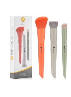 KingMas KINGMAS 3Pcs Foundation Brush Contour Concealer Brush Set, Under Eye & Blusher Brush Kabuki Makeup Brushes for Face Blush Bronzer Travel Buffing Stippling Contour Powder Liquid Blending Makeup Brush  - Image 1