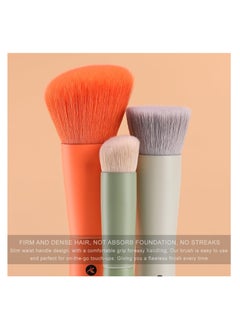 KingMas KINGMAS 3Pcs Foundation Brush Contour Concealer Brush Set, Under Eye & Blusher Brush Kabuki Makeup Brushes for Face Blush Bronzer Travel Buffing Stippling Contour Powder Liquid Blending Makeup Brush  - Image 2