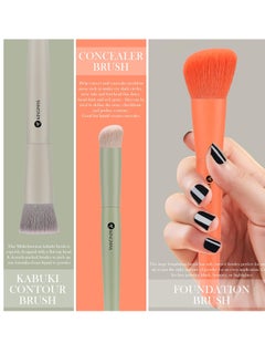 KingMas KINGMAS 3Pcs Foundation Brush Contour Concealer Brush Set, Under Eye & Blusher Brush Kabuki Makeup Brushes for Face Blush Bronzer Travel Buffing Stippling Contour Powder Liquid Blending Makeup Brush  - Image 5