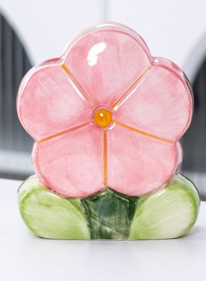 Haidue Ceramic Flower-shaped Pen Holder & Storage Box | Pink Tulip Design for Desk Organization & Decoration, Perfect for Girls, Students & Offices, Multi-functional Stationery & Makeup Brush Organizer - Image 2