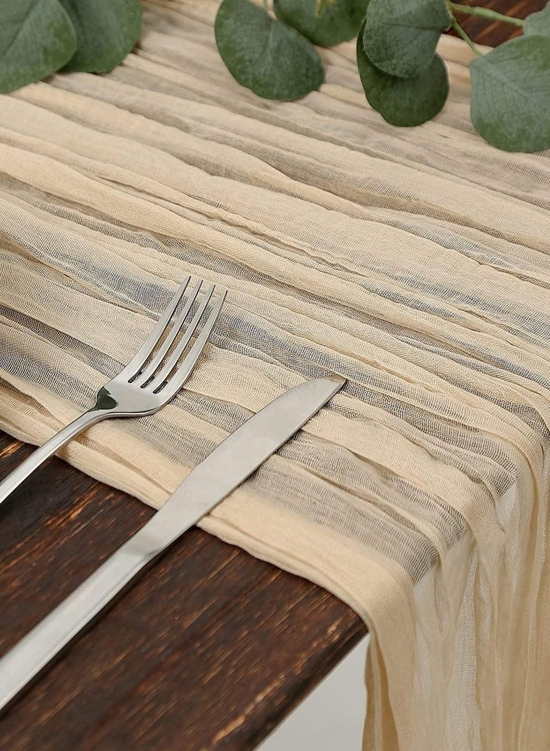LEOKOR Cheesecloth Table Runner 4M Beige Boho Gauze Sheer Rustic Wedding Table Decor for Home Dining Outdoor Events - Image 5