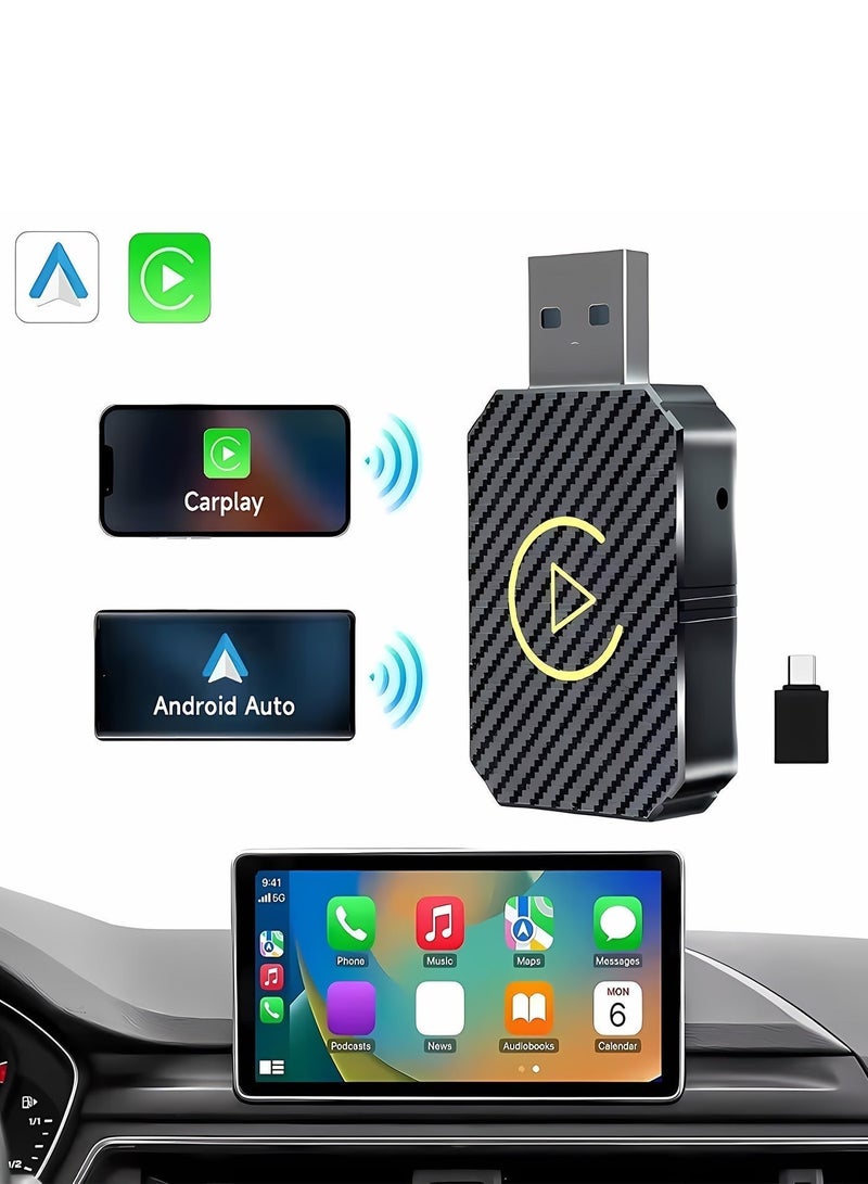 محول CarPlay ثنائي الوظيفة 2 في 1، محول CarPlay لاسلكي و Android Auto، دونجل Android Auto، توصيل وتشغيل Plug & Play، يحول CarPlay السلكي إلى لاسلكي، اتصال تلقائي، بدون تأخير، اتصال مستقر، إعداد سهل - Image 1