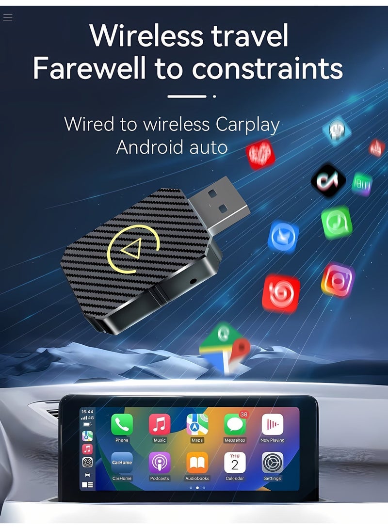 محول CarPlay ثنائي الوظيفة 2 في 1، محول CarPlay لاسلكي و Android Auto، دونجل Android Auto، توصيل وتشغيل Plug & Play، يحول CarPlay السلكي إلى لاسلكي، اتصال تلقائي، بدون تأخير، اتصال مستقر، إعداد سهل - Image 2