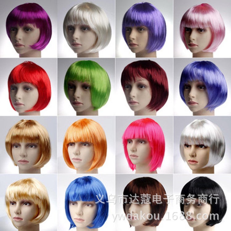 Generic Student head color short hair small apple square dance wig color BOB0 head short hair multi-color Student hair wholesale Violet (No. 1)