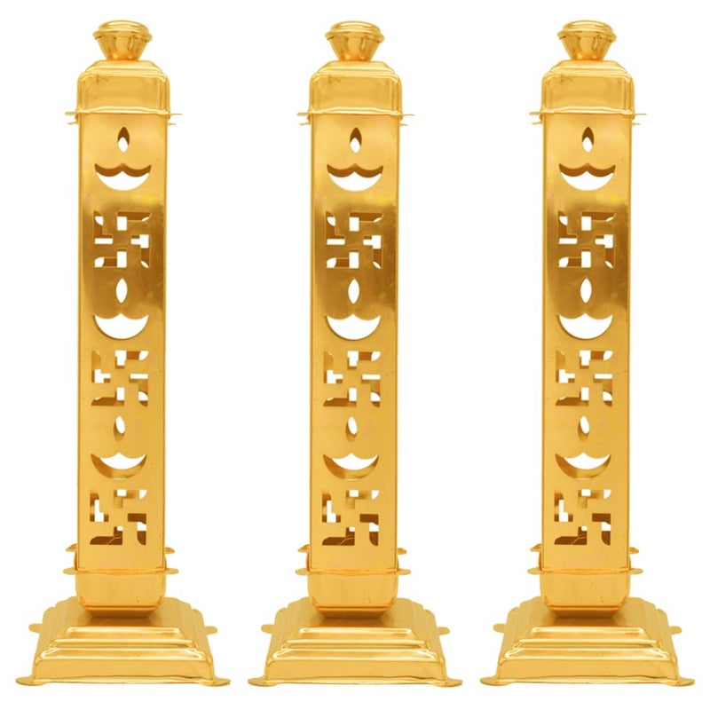 SWAURSAHA Stainless Steel Incense Stick Holder with Ash Catcher Ideal for Home Office Temple Use Agarbatti Stand Incense Stick Holder Handcrafted in India Set of 3 Gold