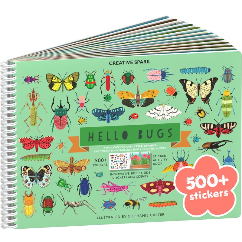 Cupkin Hello Bugs Sticker Book Activity for Kids Toddler Airplane Travel Essentials 500 Bugs Stickers for Kids 12 Scenes 12 Coloring Book Pages Bug Lover Gift Childrens Crafts Ages 28 Years - Image 2