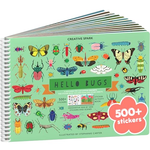 Cupkin Hello Bugs Sticker Book Activity for Kids Toddler Airplane Travel Essentials 500 Bugs Stickers for Kids 12 Scenes 12 Coloring Book Pages Bug Lover Gift Childrens Crafts Ages 28 Years - Image 1