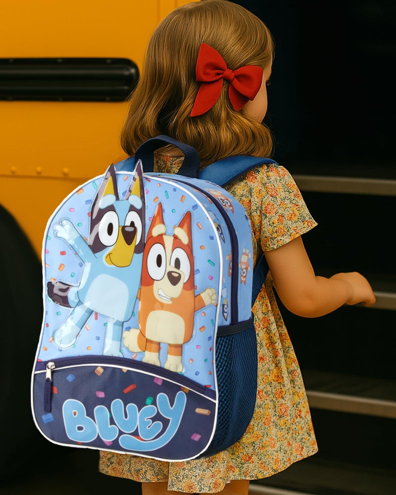 Fast Forward Bluey Kids Backpack - 16 Inch 3D Bookbag Preschool Elementary Backpack for School Girls & Boys with Front Pocket, Bluey Light Blue - Image 3