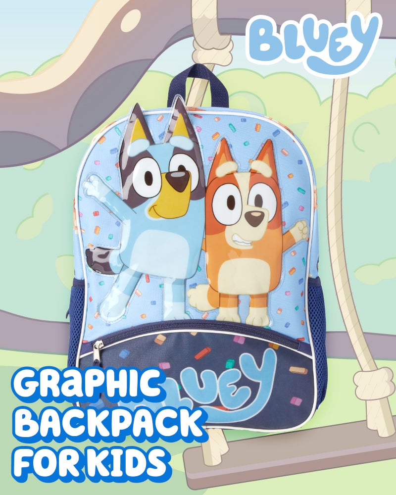 Fast Forward Bluey Kids Backpack - 16 Inch 3D Bookbag Preschool Elementary Backpack for School Girls & Boys with Front Pocket, Bluey Light Blue - Image 2