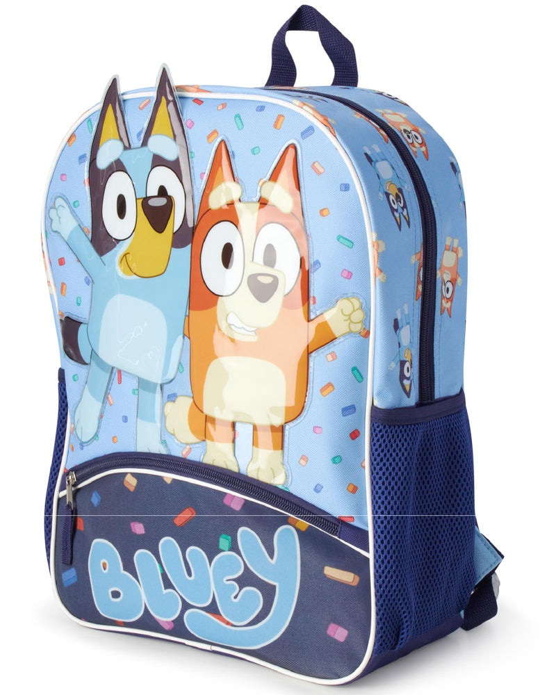 Fast Forward Bluey Kids Backpack - 16 Inch 3D Bookbag Preschool Elementary Backpack for School Girls & Boys with Front Pocket, Bluey Light Blue - Image 1