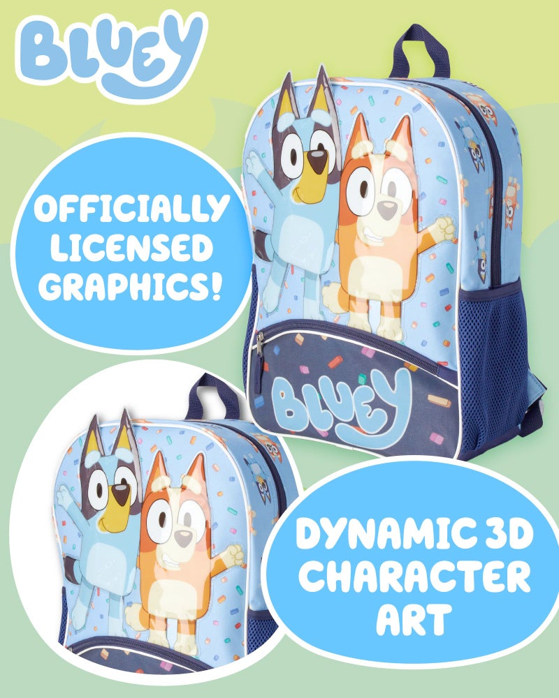 Fast Forward Bluey Kids Backpack - 16 Inch 3D Bookbag Preschool Elementary Backpack for School Girls & Boys with Front Pocket, Bluey Light Blue - Image 4