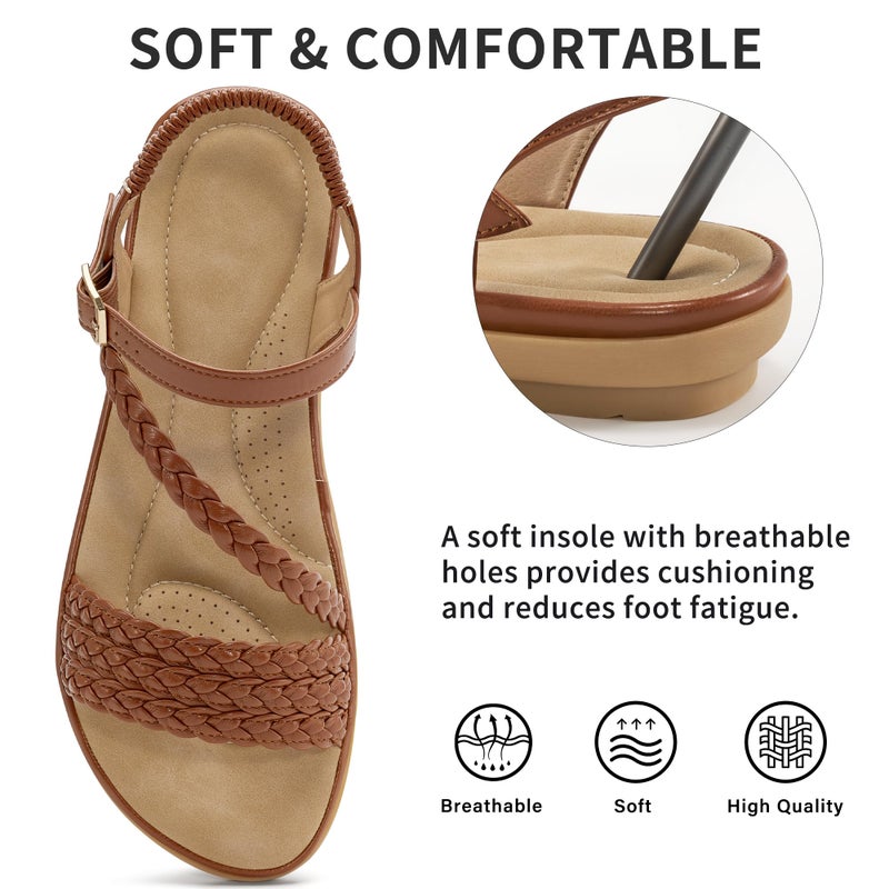 Aomigoct Dressy Womens Sandals Summer: Comfortable Strappy Flats Sandals Women - Casual Walking Woman Shoes - Image 4