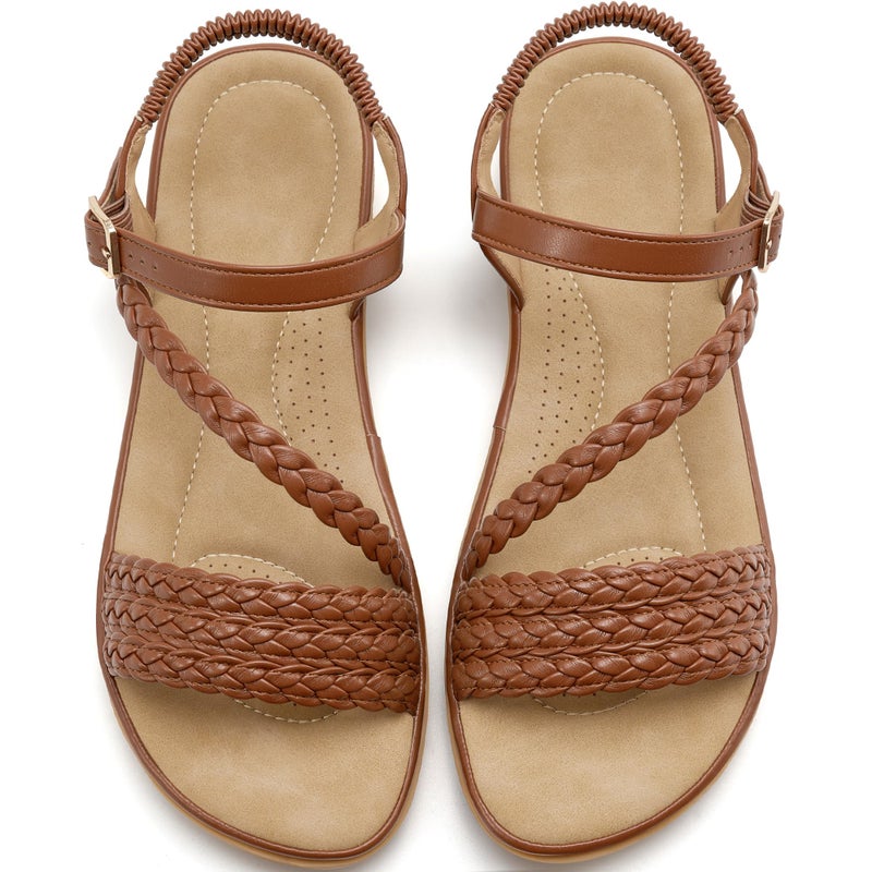 Aomigoct Dressy Womens Sandals Summer: Comfortable Strappy Flats Sandals Women - Casual Walking Woman Shoes - Image 1