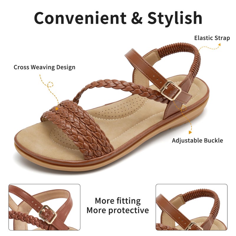 Aomigoct Dressy Womens Sandals Summer: Comfortable Strappy Flats Sandals Women - Casual Walking Woman Shoes - Image 5