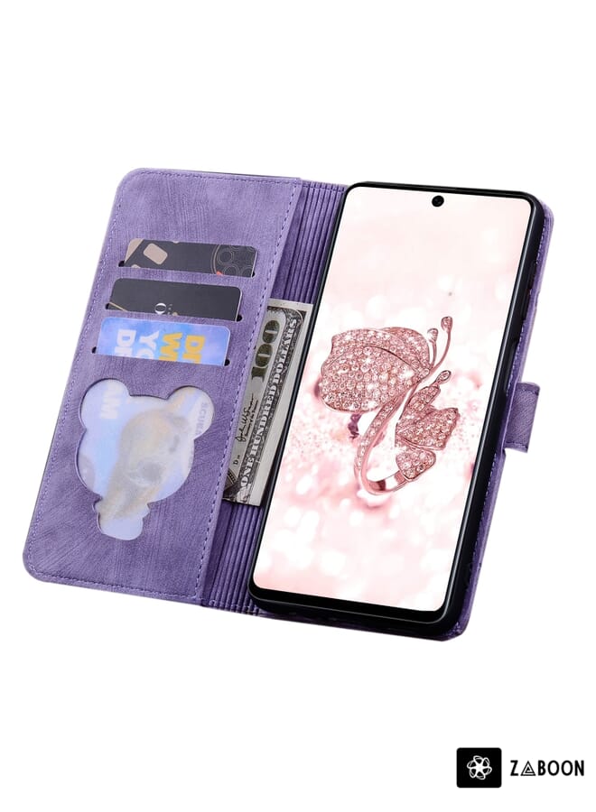 Zaboon Protective Case Cover For Samsung Galaxy S22+ 5G Cartoon Sakura Cat Embossed Leather - Image 3