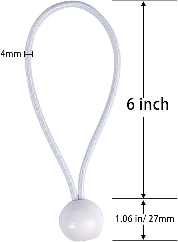 AOPRIE 30 Pack Bungee Balls 6inch White Ball Bungee Heavy Duty 6inch Tarp Bungee Cords HeavyWeight Trap Weather Resistant Tie Down Strap 4mm Thickness for Camping, Tents, Cargo, Holding Wire and Hoses - Image 3