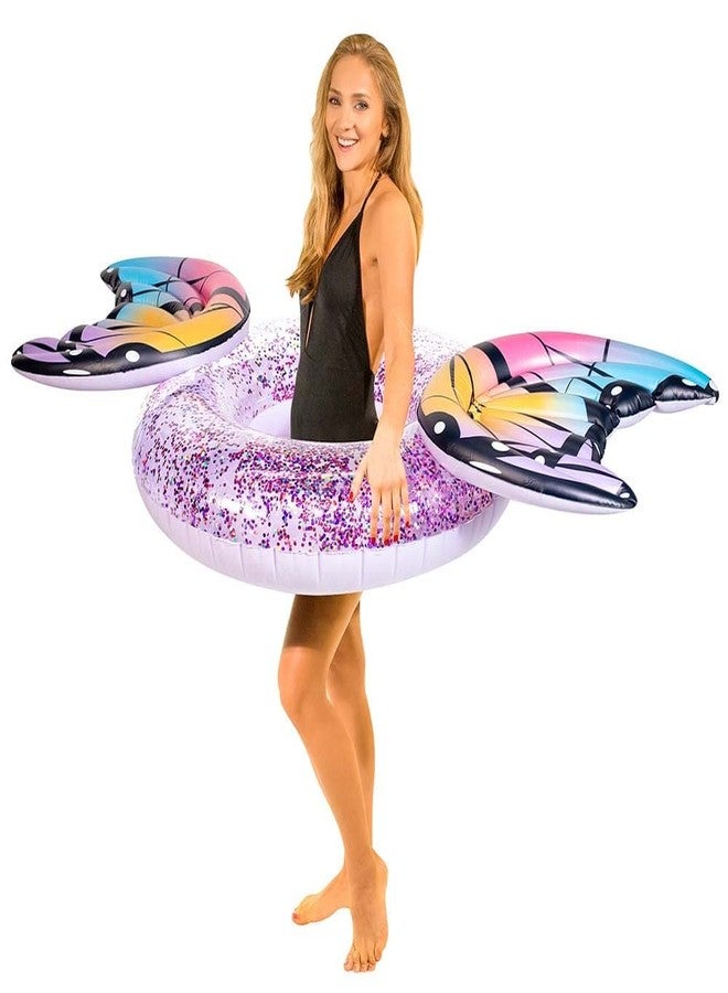 Poolcandy Glitter Filled Inflatable Butterfly Pool Float - Make a Splash in Style with This Large 40" Multicolored Butterfly Swim Ring - Image 2
