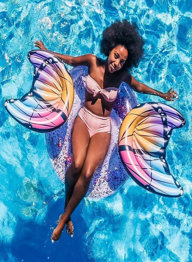 Poolcandy Glitter Filled Inflatable Butterfly Pool Float - Make a Splash in Style with This Large 40" Multicolored Butterfly Swim Ring - Image 5