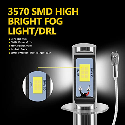 AUXLIGHT H1 H1LL LED Fog Light DRL Bulbs, 3000 Lumens Extremely Bright Bulbs Replacement for Cars, Trucks, 6000K Xenon White - Image 5