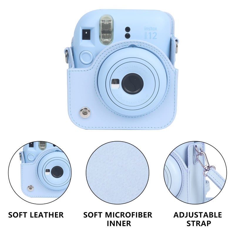 WOGOZAN Protective Case for Fujifilm Instax Mini 12 Instant Camera - With Light-sensitive Holes, Lower Right Lens Fit, Specially Designed for Mini 12 Camera (Pastel Blue) - Image 4