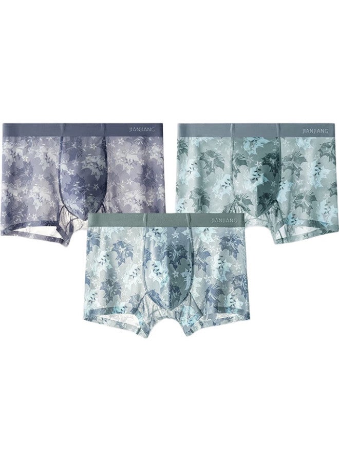 Athlete Warrior Men'S Ice Silk Boxer Briefs Antibacterial Seamless Trendy Printed Underwear Breathable Mesh 3-Pack - Image 2