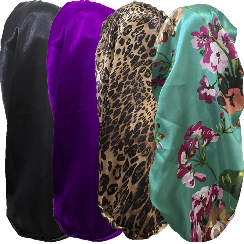 Wzl Wlg 4 Pcs Satin Bonnet for Women Long Sleep Cap Soft Silky Bonnet for Braids