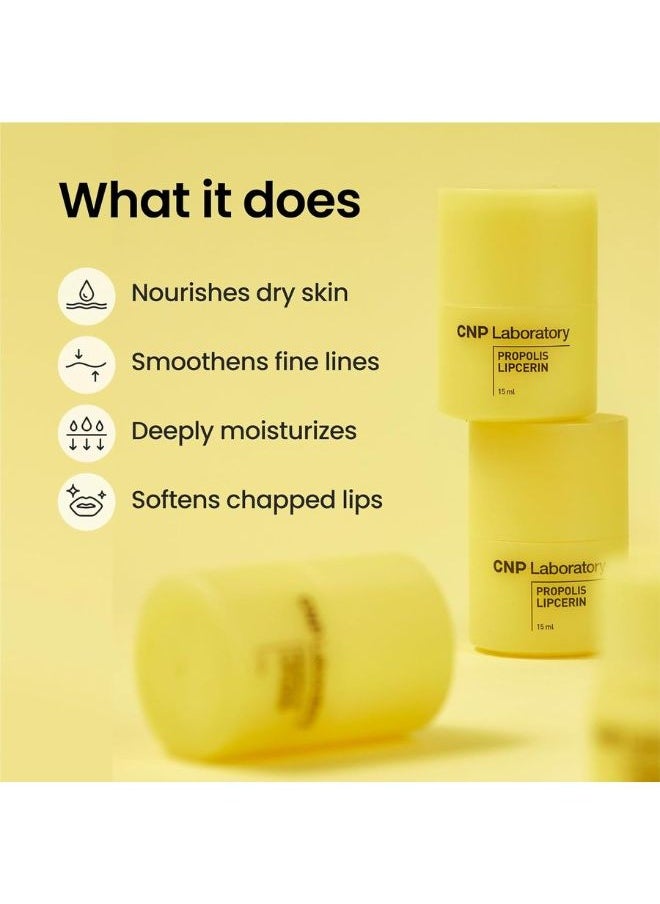 cnp laboratory - Propolis Lipcerin 15ml, Manuka Propolis Lipcerin™, Hydrating Overnight Lip Balm & Mask, 12 Hours Long-lasting Moisture, Gentle Exfoliation, Hygienic Twist Dispenser, Korean Skin Care - Image 1