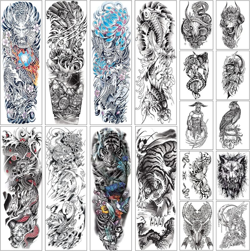 Aresvns Full Arm Temporary Tattoos for Men and Women Sleeve Tattoos for Men Realistic Waterproof and Long lasting