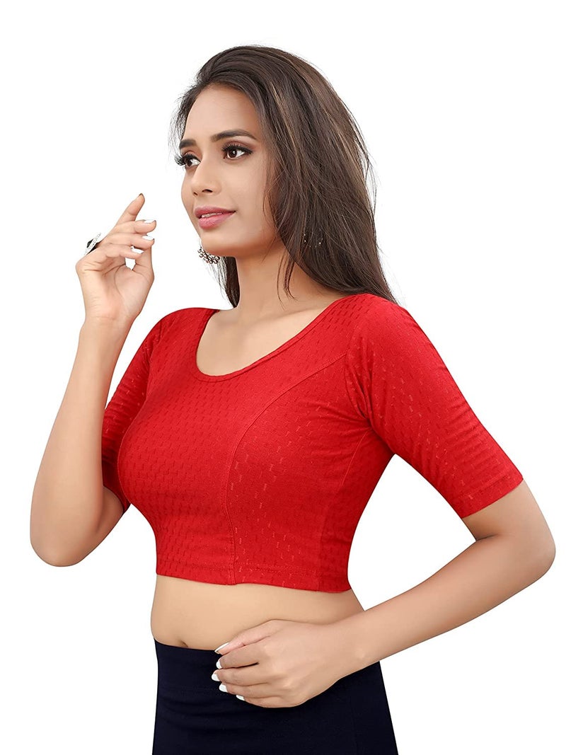 Bhochi Round Neck Cotton Spendex|Stretchable Blouse for Women|Readymade Blouse for Women|Blouses|Stretchable Blouse Readymade - Image 2