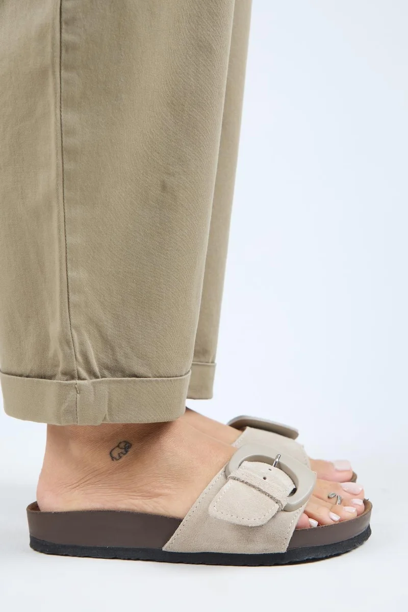 Manijero Manijero (Alandra 2) Women's Genuine Leather Single Buckle Beige Slippers