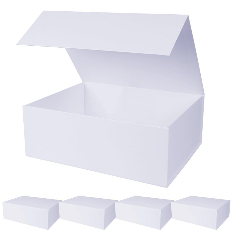 Aimyoo 5 Pack White Magnetic Gift Boxes with Lids 13.8x9x4.3 in, Large Bridesmaid Groomsman Proposal Box, Rectangle Collapsible Box for Present Graduation Birthday Wedding Storage,1 Count (Pack of 5) - Image 1