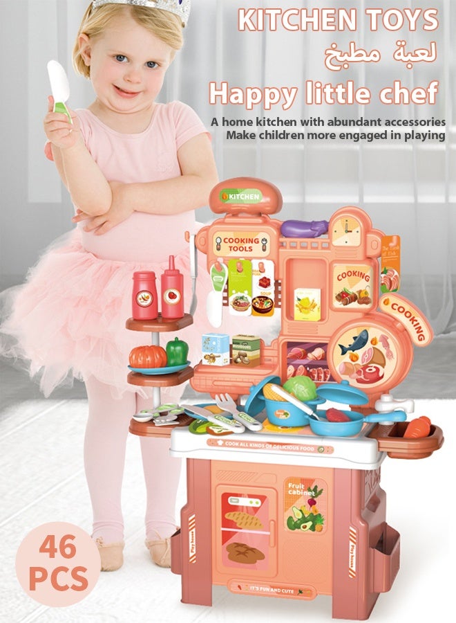 Realistic Kitchen Play Set with Storage Function, Multifunctional Pretend Play Toys for Kids with Kitchen Utensils, Seasonings, and Food Toys, Perfect for Early Enlightenment and Parent-Child Interaction - Image 1