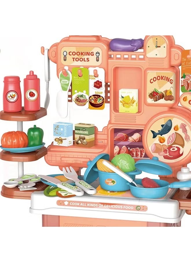Realistic Kitchen Play Set with Storage Function, Multifunctional Pretend Play Toys for Kids with Kitchen Utensils, Seasonings, and Food Toys, Perfect for Early Enlightenment and Parent-Child Interaction - Image 4