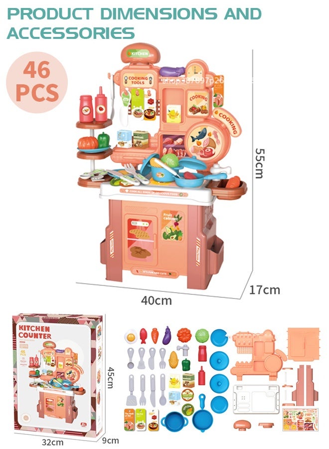 Realistic Kitchen Play Set with Storage Function, Multifunctional Pretend Play Toys for Kids with Kitchen Utensils, Seasonings, and Food Toys, Perfect for Early Enlightenment and Parent-Child Interaction - Image 2