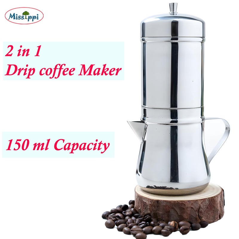 Missippi Stainless Steel 150 ml 2 in 1 Drip Coffee MakerSteel Coffee Filter Size 1 - Image 2