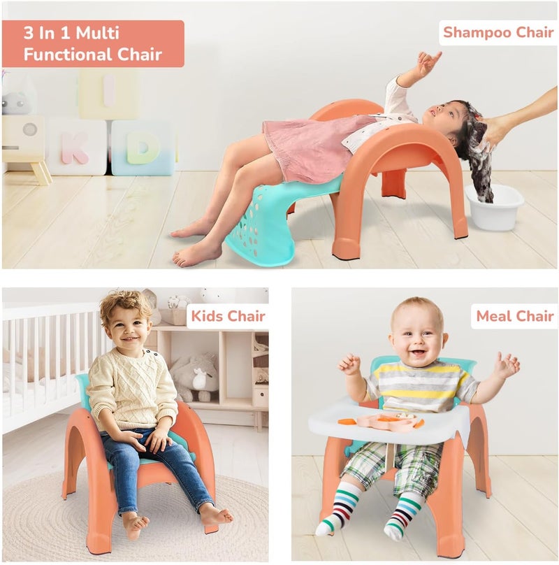 R for Rabbit Jelly Bean Plus Chair with Shampoo Bowl - 3 in 1 Multi-Functional Baby Chair for Study, Shampoo, and Meals (Peach Green) - Image 2