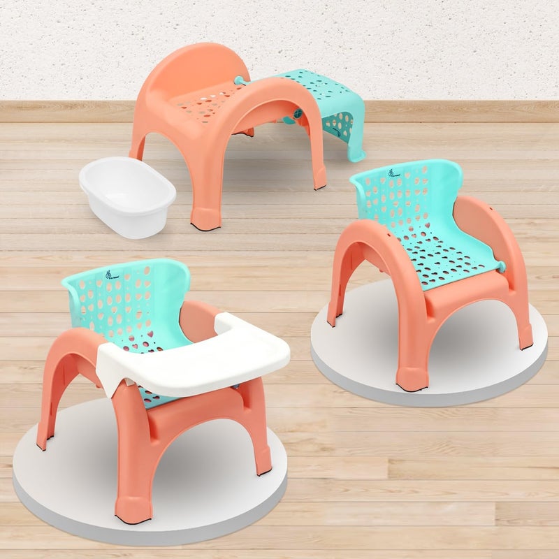 R for Rabbit Jelly Bean Plus Chair with Shampoo Bowl - 3 in 1 Multi-Functional Baby Chair for Study, Shampoo, and Meals (Peach Green) - Image 1
