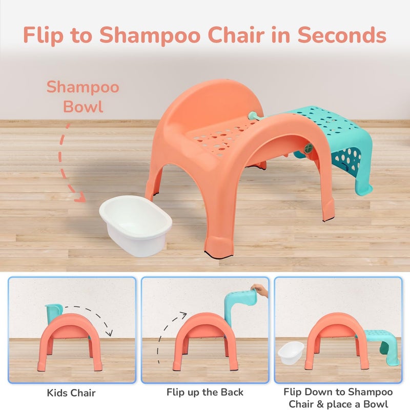 R for Rabbit Jelly Bean Plus Chair with Shampoo Bowl - 3 in 1 Multi-Functional Baby Chair for Study, Shampoo, and Meals (Peach Green) - Image 3